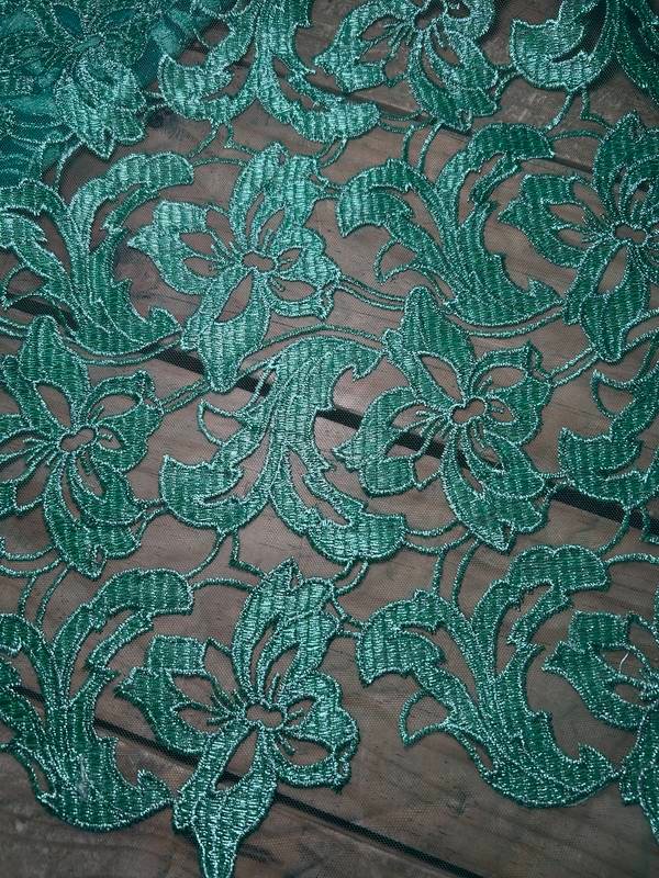 Tela encaje bordado Encaje verde jade, referencia 011