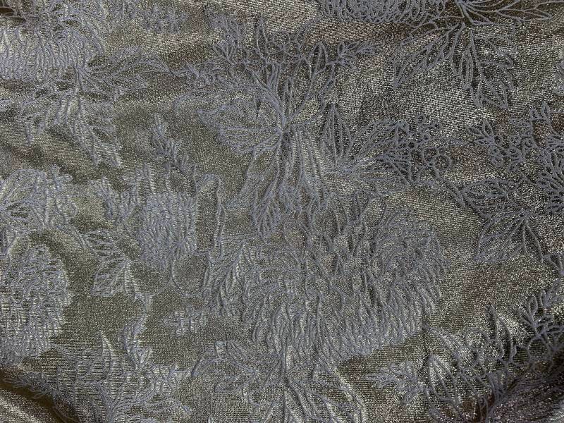 Tela brocado metalizado Brocado floral gris, referencia 053